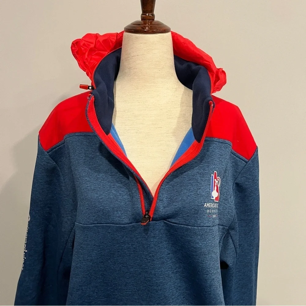 Vineyard Vines Blue and Red Half-Zip Hooded Pullover Large‎